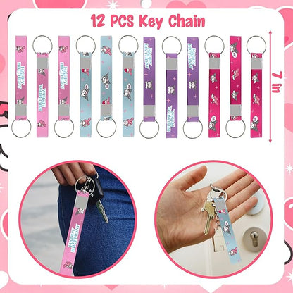 Kawaii Birthday Party Decorations, Kawaii Birthday Party Supplies Include 12 Key Chains, 12 Bracelets, 12 Button Pins, 50 Stickers, Kawaii Party Favors for Girls