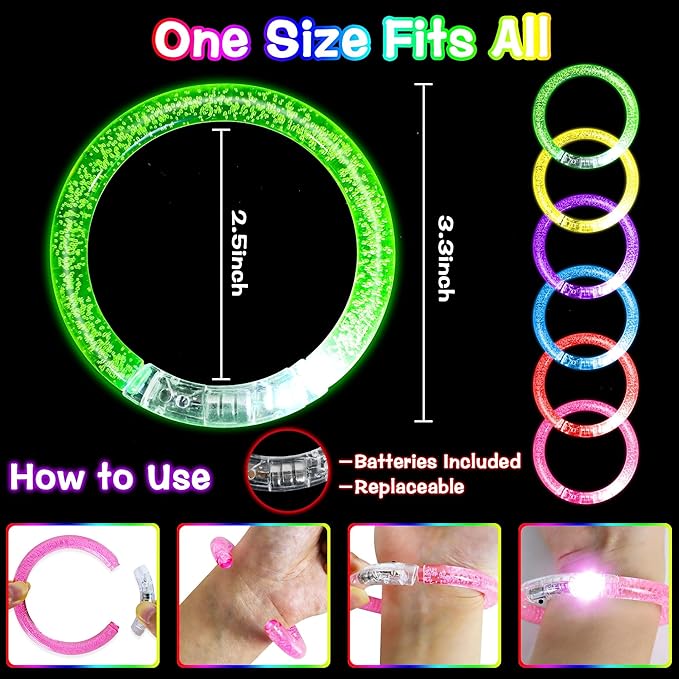 24 Pack Halloween Party Favors Bracelets Glow in the Dark Bracelets, Halloween Treats Party Favors Light Up Bracelet Halloween Glow Sticks Bracelet for Non Candy Treats Halloween Party Supplies