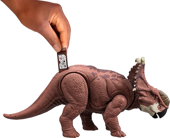 Mattel Jurassic World Wild Roar Dinosaur Action Figure, Pachyrhinosaurus with Continuing Head Strike & Sound, Posable Toy with Digital Play