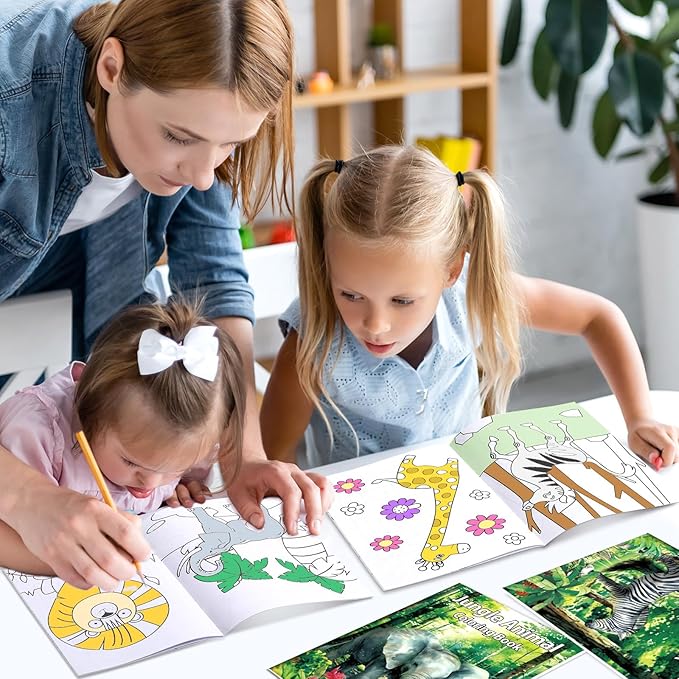 Honoson 24 Pcs Kids Coloring Books Animals Truck Coloring Books Bulk Jungle Animals Party Favors Mini DIY Art Drawing Pages for Birthday Gifts Classroom Jungle Party Supplies(Realistic Style)