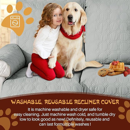 XINEAGE 100% Waterproof Recliner Chair Cover, Non Slip Covers for Recliner Chair with Pocket, Washable Dog Recliner Couch Cover with Elastic Straps (Light Gray, 22")