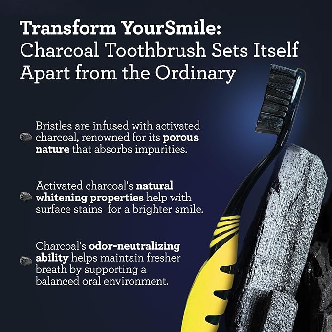 GuruNanda Charcoal Infused Toothbrush – Soft Charcoal Bristles - Helps Clean Plaque, Whitens Teeth, and Aids in Fresh Breath – BPA-Free Brush for Adults & Kids (6 Count)