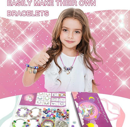 Redtwo 200 Pcs Charm Bracelet Making Kit, Friendship Jewelry Making Supplies Unicorn/Mermaid/Birthday Gifts Toys for Teen Girls Age 4 5 6 7 8 9 10 12 Year Old, Arts Crafts for Kids Ages 8-12
