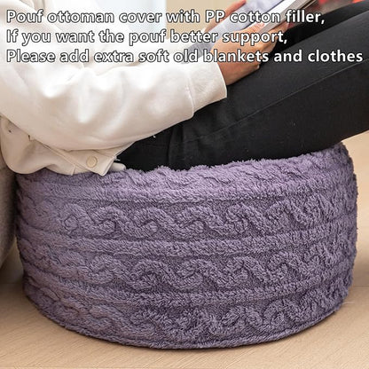 Pouf Ottoman Stuffed 20x20x12 Inches Floor Pouf Plush Fiber Ottoman Foot Rest Under Desk Foot Stool for Living Room Bedroom (Purple Pouf with Filler)