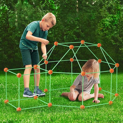 VEVOR Fort Building Kit for Kids, 140PCS Glow in The Dark STEM Building Toys, Educational Gift for 4 5 6 7 8+ Year Old Boys & Girls Indoor Outdoor Play Tent Construction Toys with 96 Rods and 44 Balls