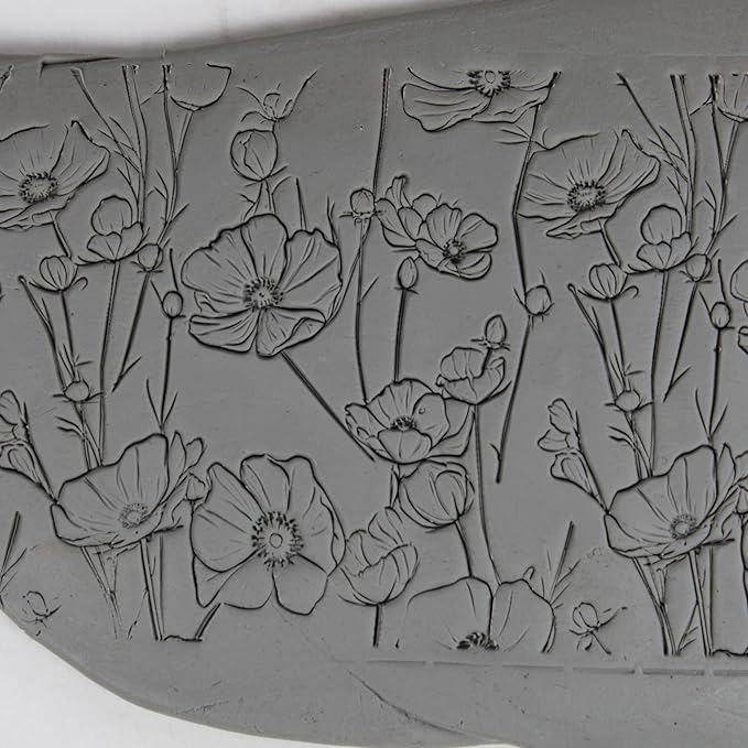 Meadow Bloom Clay Texture Roller (4") - Seamless Meadow Set #01 - Embossing Pattern Roller for Polymer & Ceramic Clay, Pottery & Crafts
