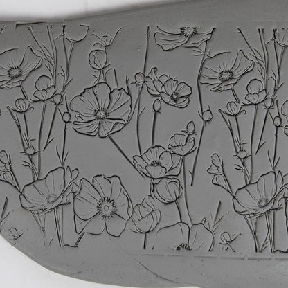 Meadow Bloom Clay Texture Roller (4") - Seamless Meadow Set #01 - Embossing Pattern Roller for Polymer & Ceramic Clay, Pottery & Crafts