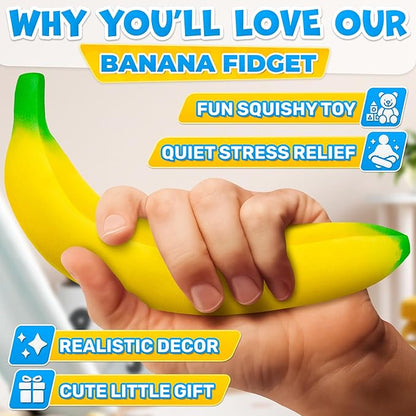 Tesorrio Fake Banana Stress Relief Fidget – 6.7 x 1.4 in Soft PU Foam Desk Accessory | Lightweight Squeeze Fidget for Adults | Novelty Office Decor & Relaxation Tool
