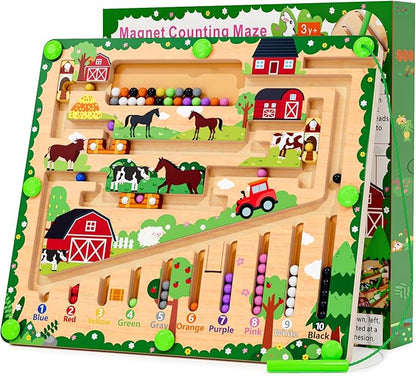 zhiwuzhu Magnetic Color and Number Maze, Montessori Wooden Toys for Ages 2-4,Sensory Toys,Fine Motor Skills Toys for Boys Girls 3-5 Years Old