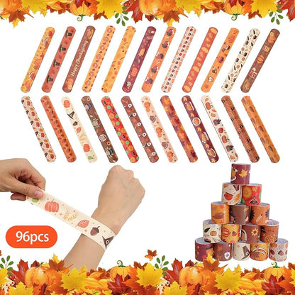 96PCS Thanksgiving Maple leaf Themed Slap Bracelets for Thanksgiving Party Favors, Fall party Favors,Birthday Party Favors,Classroom Prizes ,24 Designs