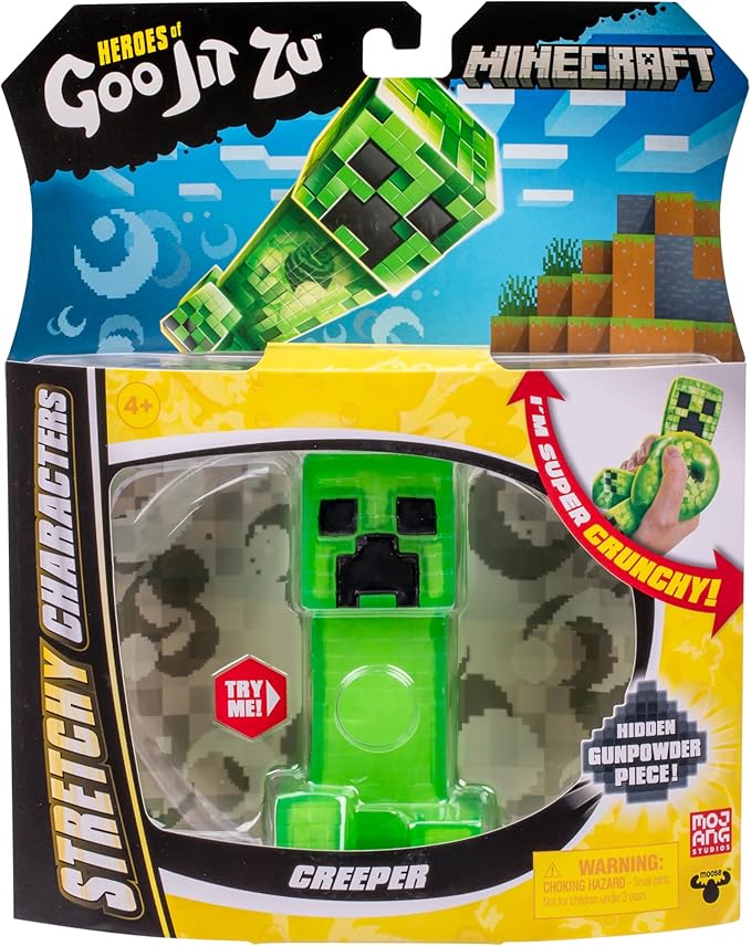 Heroes of Goo Jit Zu Minecraft Stretchy Characters, Creeper, Super Crunchy Goo Filling with Hidden Gunpowder Piece Inside, Stretch Him Up to 3 Times His Size - Sensory Toys