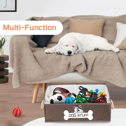 Collapsible Fabric Dog Toy Box and Storage Bin With Handle - Trapezoid Basket Chest Organizer for Pet Toys, Blankets and Accessories,Coffee