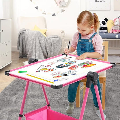 Kids Art Easel Double Sided Iron Easel 29.6inch-44inch Height Adjustable Drawing Board 360° Rotatable Easel Whiteboard & Chalkboard Standing Art Easel for Kids Boys Girls 3+