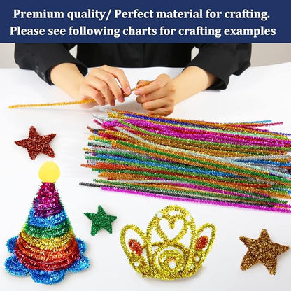 Pipe Cleaners, Glitter Pipe Cleaners Craft, Arts and Crafts, Crafts, Craft Supplies, Art Supplies (200 Metallic-Colored Glitter Pipe Cleaners)…