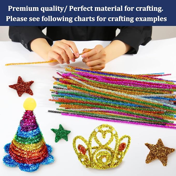 Pipe Cleaners, Pipe Cleaners Craft, Arts and Crafts, Crafts, Craft Supplies, Art Supplies (1000 Golden Glitter Pipe Cleaners)…