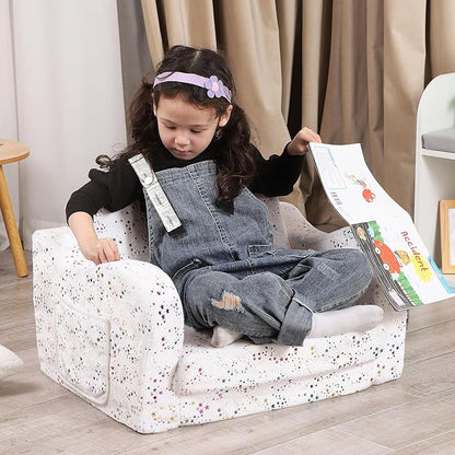 Shiny Star Toddler Couch, 2-in-1 Toddler Soft Couch Fold Out with Star Pillow, Convertible Sofa to Lounger for Girls and Boys, 1-Seat