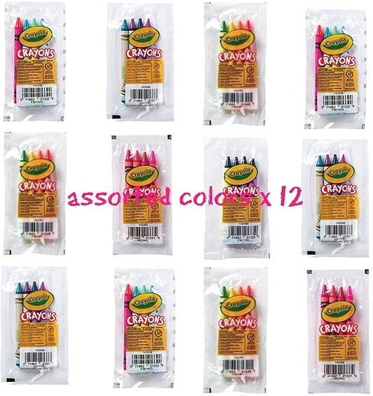 Crayola 4 Pack Full Size Crayons Party Favors Bundle of 12 -4 Packs Mixed Colors - Every 4 Pack Might be Different Includes Glitter Crayons neon Colors Pastel Colors and Many More