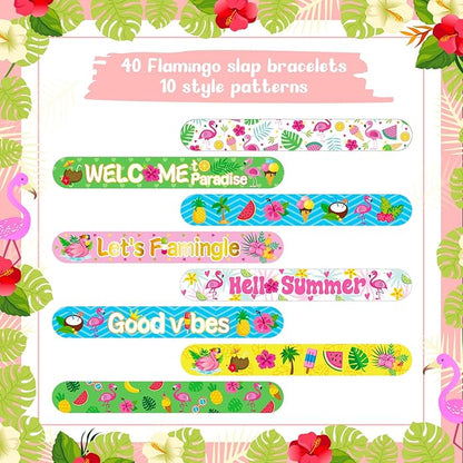 40 Pcs Flamingo Party Favors Beach Theme Bracelets Luau Party Supplies for Kids Summer Pool Pineapple Bracelets Wristbands Birthday Baby Shower Party Decorations