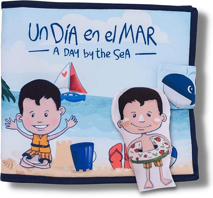 Bilingual Quiet Book for 18 months Babies Boys and Girls | Written in English and Spanish | 1 Plush Toy Included | Sensorial Felt Book for Babies | Carry on Travel Toy | Preschool and Early Learning.