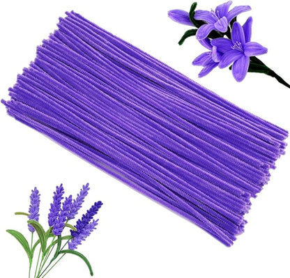 Pipe Cleaners, 100Pcs Pipe Cleaners Supplies for Flower Making DIY Craft, Chenille Stems Pipe Cleaners Art Supplies for Festivals Crafts Decorations/Purple