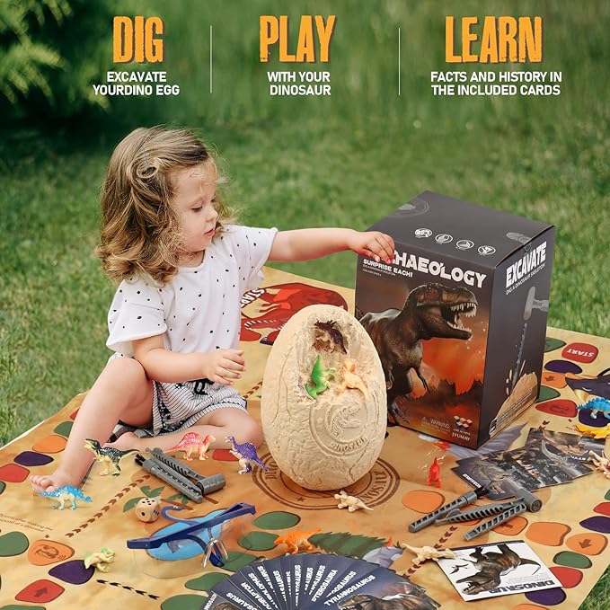 Jumbo Dino Egg Dig Kit, Dinosaur Toys for Kids 5-7, Dinosaur Eggs with 12 Dinosaurs inside, Dino Toy Outdoor Gift with Dinosaur Card, Dinosaur Egg Excavation for Kids Boys Girls Gift 6 and up year old