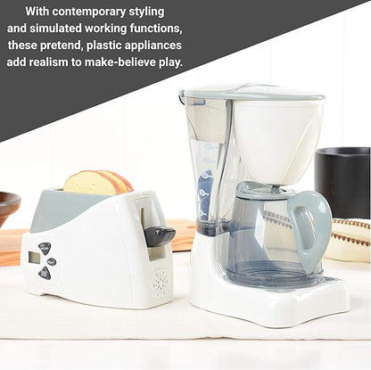 Constructive Playthings Coffee Maker Toy and Play Toaster with Pop Up Toast, Developmental Toddler Toys, Ages 3 Years and Up