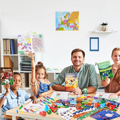 BenLouis 192Pcs Sports Party Favors Football Basketball Soccer Baseball Party Coloring Books Set Bulk for Kids Sports Themed Party Team Gift Goodie Bag Fillers School Classroom games Rewards