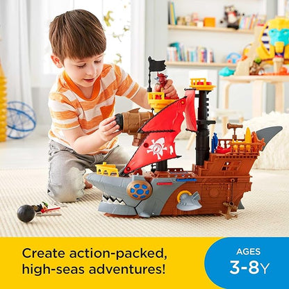 Fisher-Price Imaginext Preschool Toy Shark Bite Pirate Ship Playset with Figure & Accessories for Pretend Play Ages 3+ Years
