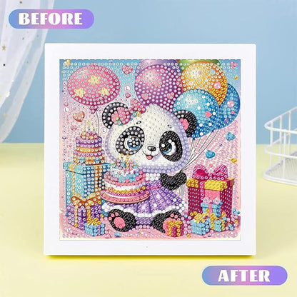 ajepon Diamond Art for Kids with Frame-Panda Kids Diamond Painting Kits,Animal Diamond Painting Kits for Kids 8-12 Full Drill Gem Art for Home Decor 7x7inch
