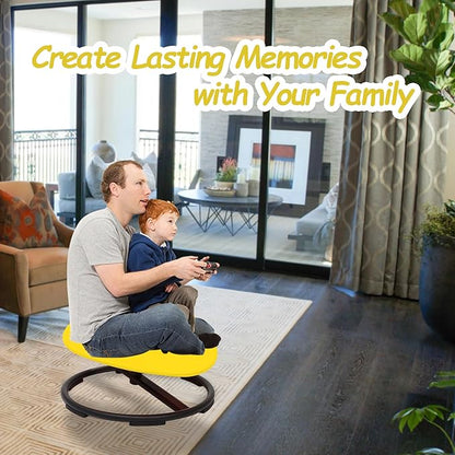 Kids Sensory Swivel Chair - Round Spinning Chair Seat for Balance, Coordination - Sensory Therapy Stool for Kids with Autism & ADHD - Active Indoor Play Chair for Home & Classroom (Yellow)