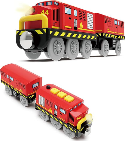 Train Toys Battery Operated Locomotive Train for Wooden Track, Motorized Train for Toddlers with Magnetic Connection, Compatible with Thomas, Brio, Chuggington, Melissa and Doug