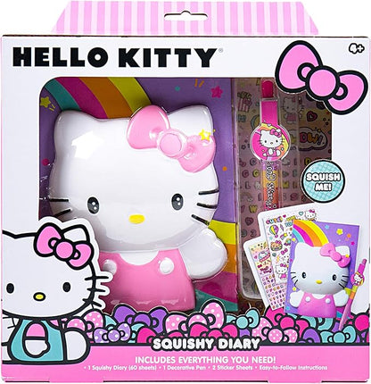 Hello Kitty Slow Rise Squishy Diary Kit for Kids DIY Kawaii Fidget Journal Soft Squeeze Sensory Cover Stickers and Pen Included Creative Writing Craft Toy Gift for Girls Ages 4 +