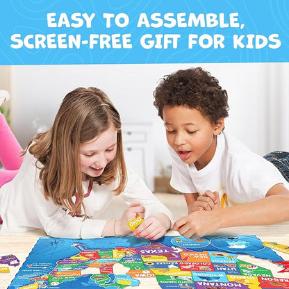 United States Puzzles for Kids Ages 4-6 - Educational Toys for Boys & Girls - 70Pcs USA Map Kids Puzzle with 50 States & Capitals - Christmas Gifts for Kids - Floor Jigsaw Puzzles