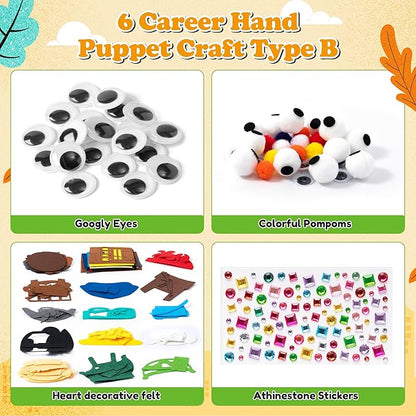 WATINC 6Pcs Hand Puppet Making Kit, Art Craft Felt Sock Puppet Toys, Creative DIY Make Your Own Pompoms Wiggle Googly Eyes Storytelling Role Play Party Supplies Gift for Girls Boys (Career B)