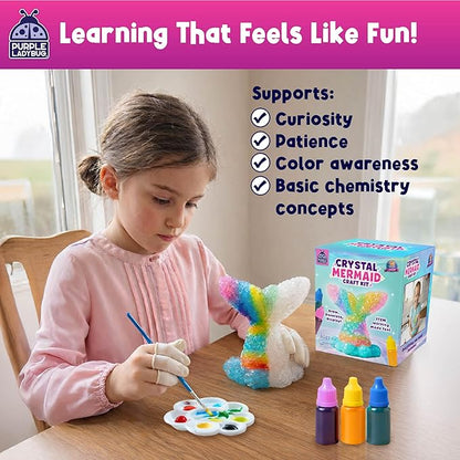 PURPLE LADYBUG Crystal Growing Kit for Kids - All-in-One Educational Gifts for Girls 8-12 Years Old, Crystal Making Experiment, Mermaid Theme STEM Kit for Girls, Fun Science Activity for Kids
