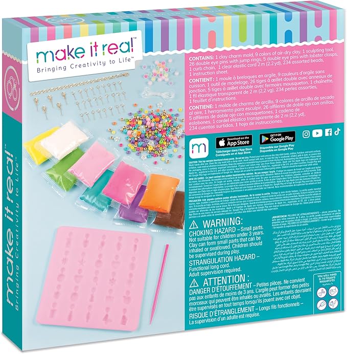 Make It Real:Clay Charm DIY Jewelry Kit - Make 30+ Clay No Bake Charms to Attach to Your Chain, Arts & Crafts, Girls & Kids Ages 8+