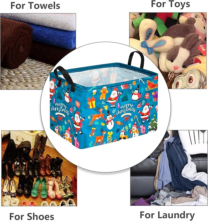 MAIZMZ Christmas Basket for Kids Gingerbread Santa Claus Snowman Storage Baskets Collapsible Nursery Hamper Waterproof Clothes Toy Bin Book Shelf Gift Basket Cube Xmas Party Decor