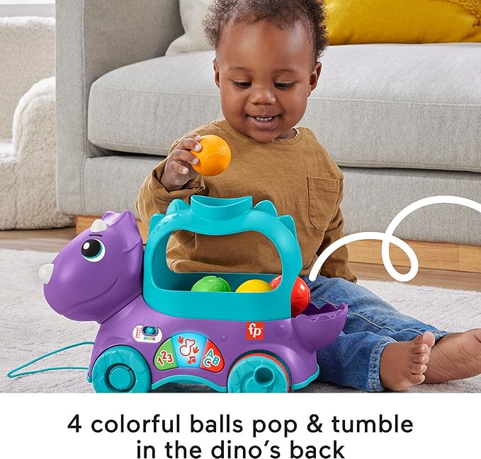 Fisher-Price Toddler Learning Toy Poppin’ Triceratops Dinosaur Pull-Along Ball Popper with Smart Stages for Ages 1+ Years