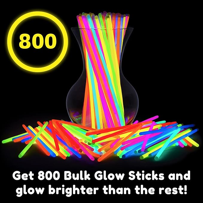 PartySticks Glow Sticks Party Supplies 800 pack - 8 Inch Glow in The Dark Light Up Sticks Party Favors, Glow Party Decorations, Neon Party Glow Necklaces and Glow Bracelets with Connectors
