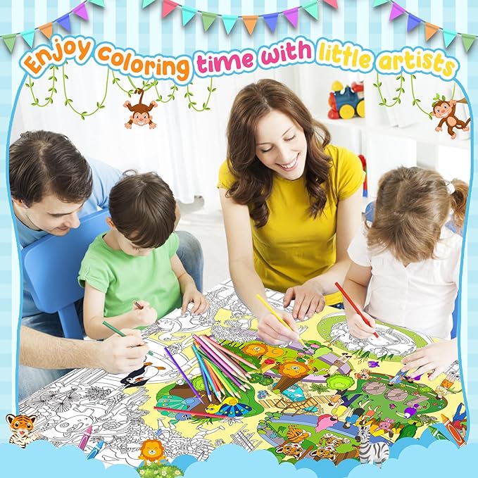 3Pack Large Coloring Poster for Kids, Giant Coloring Poster for Kids, Huge Big Coloring Page Craft with Dinasour, Mermaid, Zoo Animal for Class Home Activities Kids Gifts Party Favors(43.3 x 31.5in)