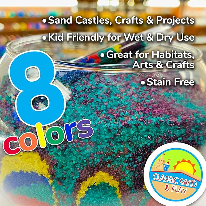 Classic Sand and Play Blue Colored Play Sand, 5 lb. Bag, Natural and Non-Toxic, Fun Wet and Dry Indoor and Outdoor, Sandbox, Therapy, and Table Use, Building, Stimulate Sensory Needs