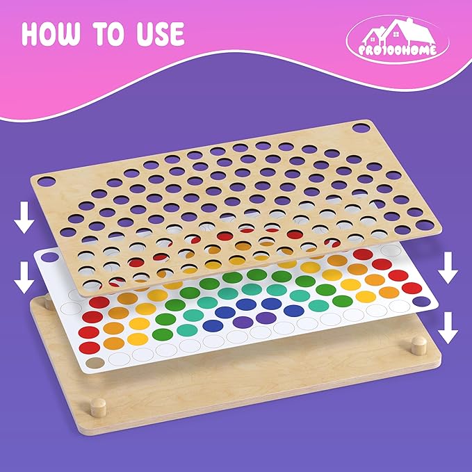 Toddler Wooden Learning Montessori Toys – Wooden peg Board Bead Game Baby Rainbow Stacking Matching Counting Color Sorting Games for fine Motor Math Skills Boys and Girls for 3 4 5 Years Old