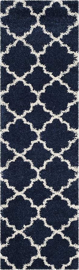 SAFAVIEH Hudson Shag Collection Runner Rug - 2'3" x 12', Navy & Ivory, Moroccan Trellis Design, Non-Shedding & Easy Care, 2-inch Thick Ideal for High Traffic Areas in Living Room, Bedroom (SGH282C)