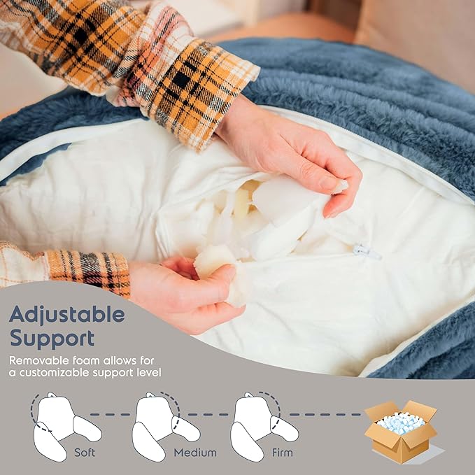 Nestl Fur Reading Pillow, Stylish Back Pillow for Bed Sitting Up, Faux Fur Bed Chair Pillow with Arms, Reading Pillows for Sitting in Bed Adult & Kids, Sit Up Back Support Pillow for Bed Rest - Blue