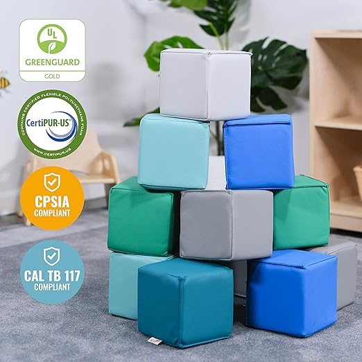 ECR4Kids SoftZone Patchwork Toddler Building Blocks, Foam Cubes, Contemporary, 12-Piece