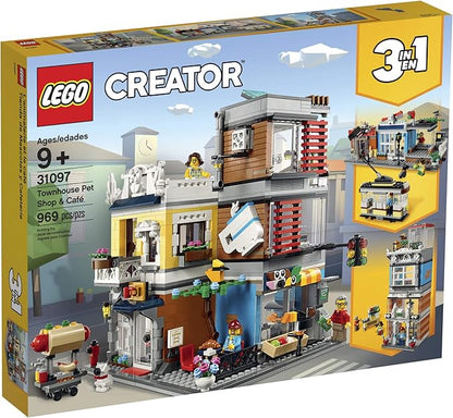 LEGO Creator 3 in 1 Townhouse Pet Shop & Café 31097 Toy Store Building Set with Bank, Town Playset with a Toy Tram, Animal Figures and Minifigures (969 Pieces)