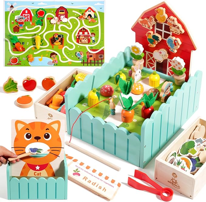 INIFEIDALA Montessori Wooden Farm Sensory STEM Toys for 2-5 Year Old Boys & Girls, Preschool Educational Toddler Toys for Speech Therapy & Fine Motor Skills Development, Ideal Kids Birthday Gift