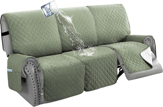 H.VERSAILTEX 100% Waterproof Recliner Sofa Cover Recliner Couch Cover for 3 seat Non Slip Reclining Couch Cover for Dog Washable Furniture Protector with Elastic Straps(Recliner Sofa, Pale Aqua)