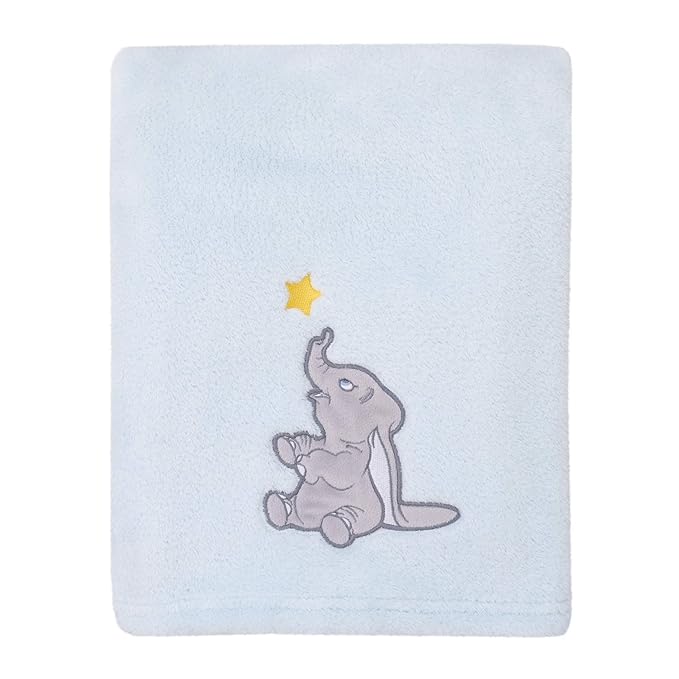 Disney Dumbo - Shine Bright Little Star Aqua, Grey & Yellow Super Soft Baby Blanket with Applique, Aqua, Grey, Yellow, (4453210P)
