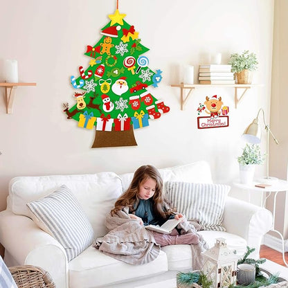 LUTER 35pcs DIY Christmas Ornaments with 3.1ft Felt Christmas Tree Christmas Decorations Wall Hanging Ornaments Felt Craft Kits for Kids, Gifts, Party Supplies
